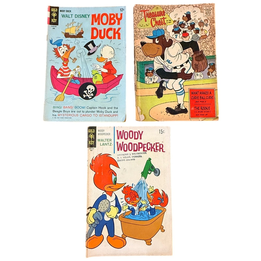 Vintage Gold Key Comic Book Lot Woody Woodpecker Moby Duck Treasure Chest 1960s